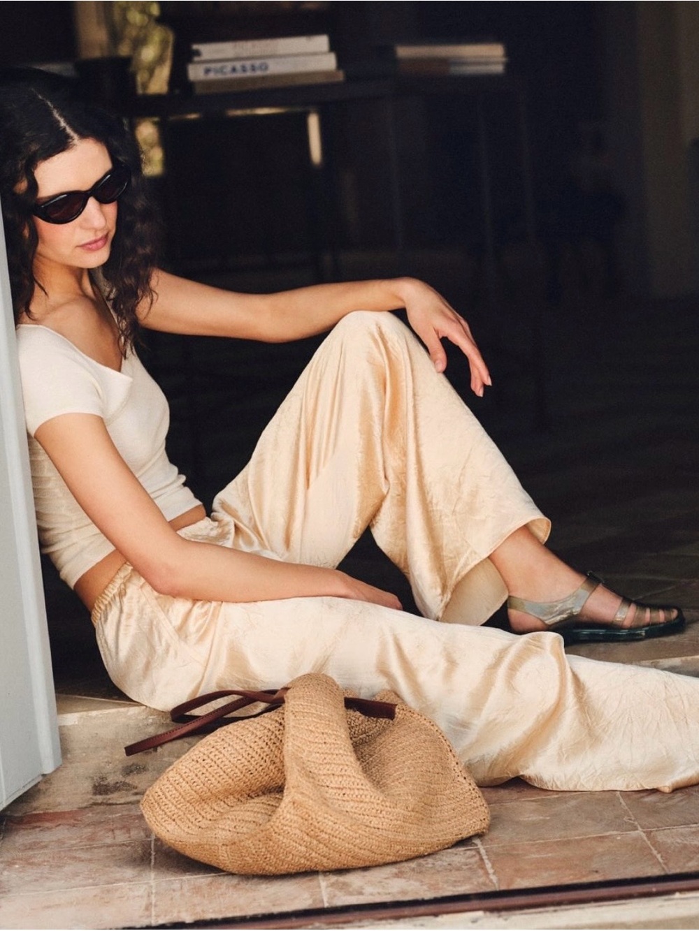 J. Crew Cosmo Cropped pant in Textured Satin Wide Leg Pant Sweet Meringue Medium